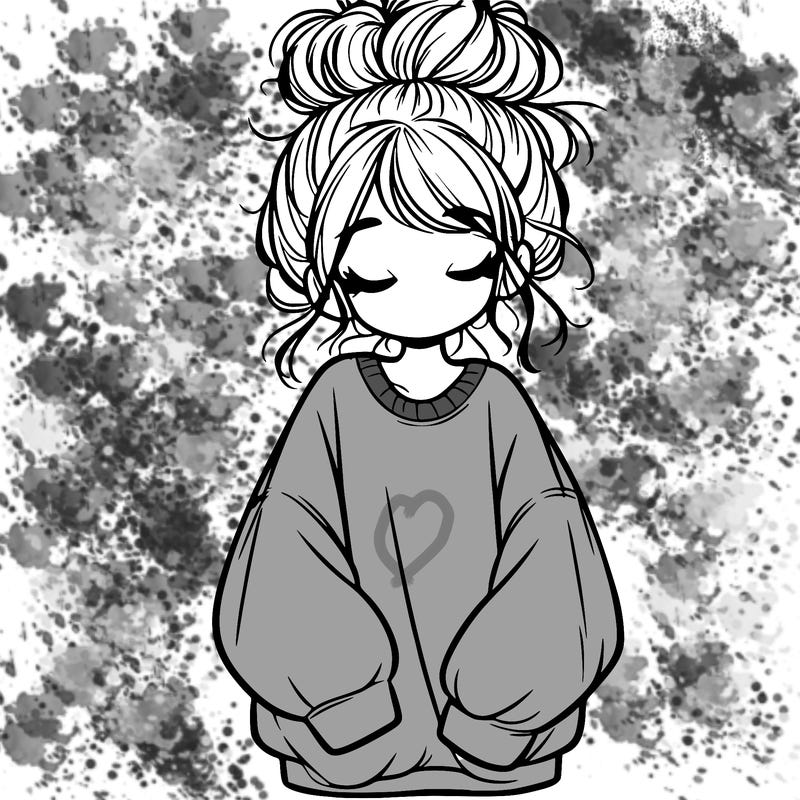 girl with baggy sweatshirt and messy bun