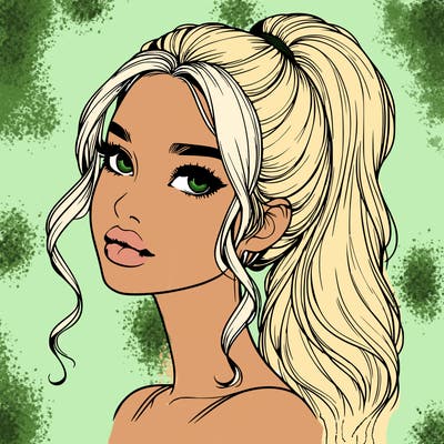 realistic girl with a ponytail on her hair and lips