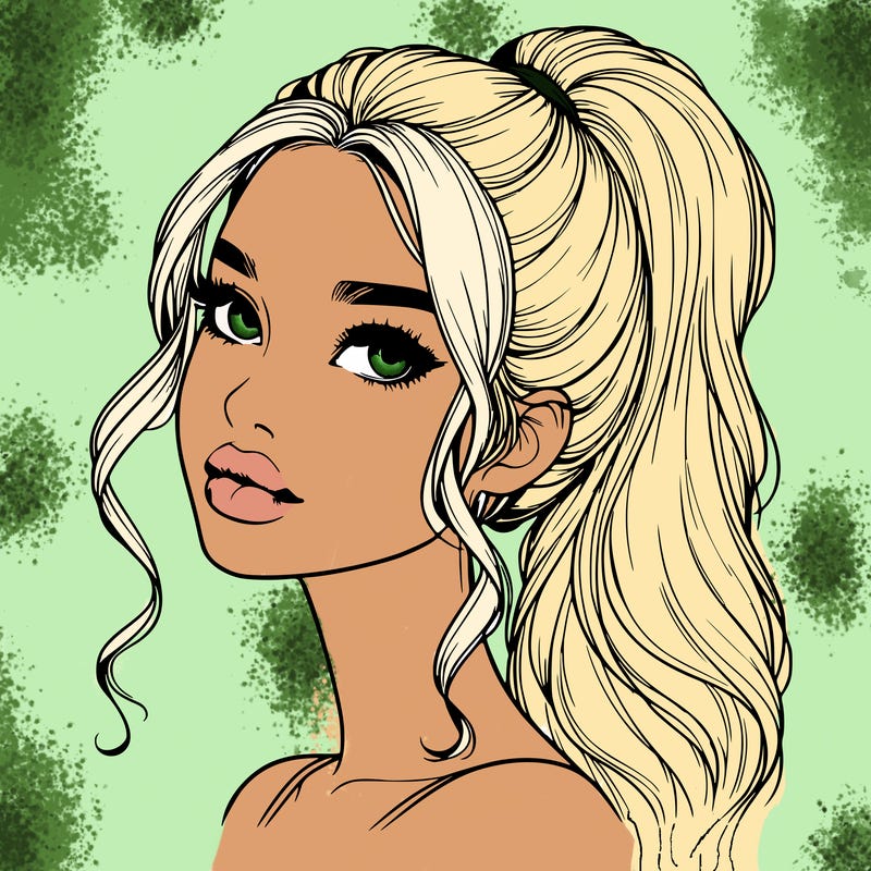 realistic girl with a ponytail on her hair and lips