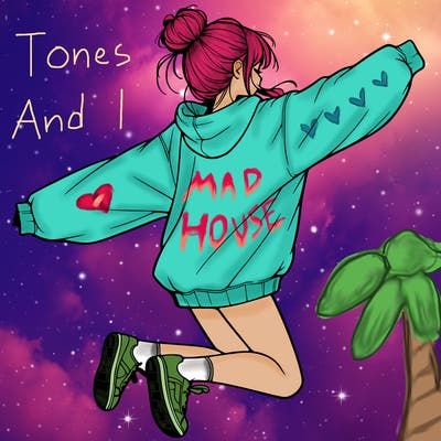 realistic girl jumping with a bun and oversized sweatshirt