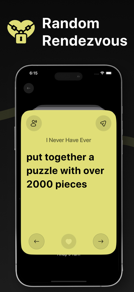 I Never Have Ever - Dirty Qs - Screenshot der Never Have Ever App, der eine Frage zum Lösen eines 2000-teiligen Puzzles zeigt.