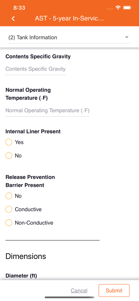 Modulo di ispezione di serbatoi digitale all'interno dell'app InspectFlow.