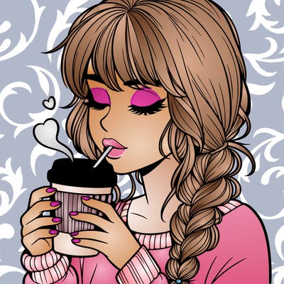 realistic girl drinking coffee