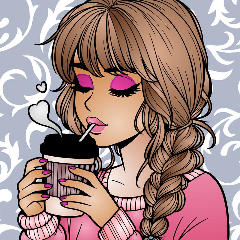 realistic girl drinking coffee