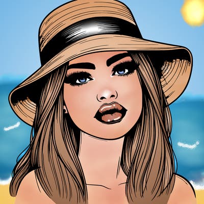 realistic girl with lips and hat