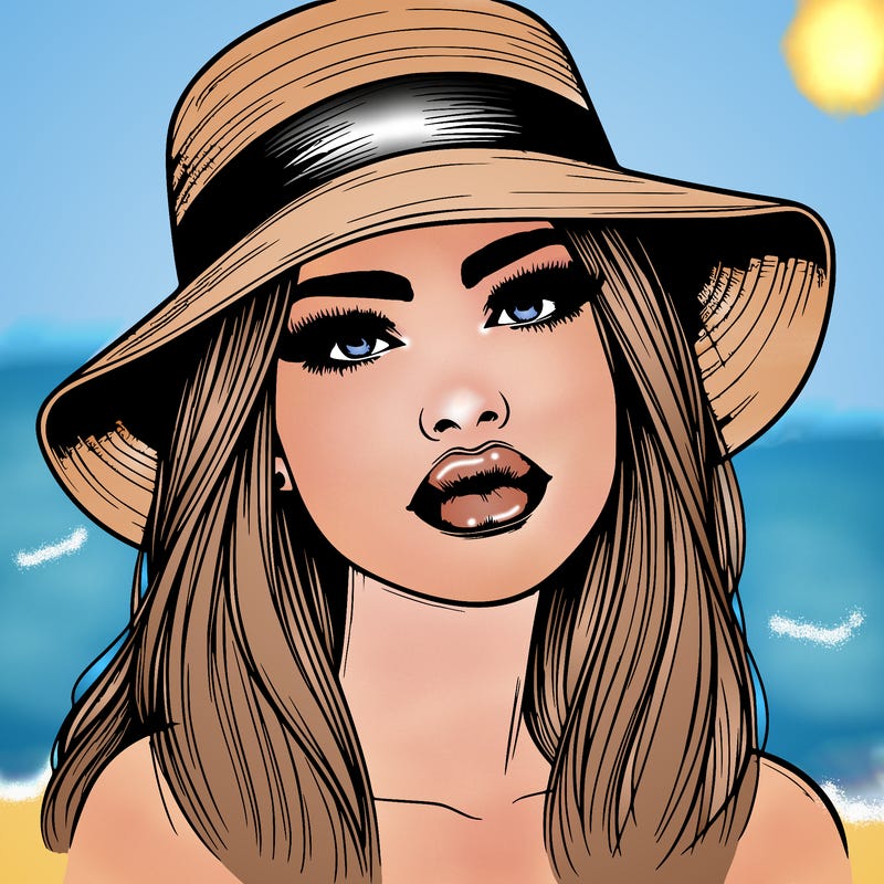 realistic girl with lips and hat