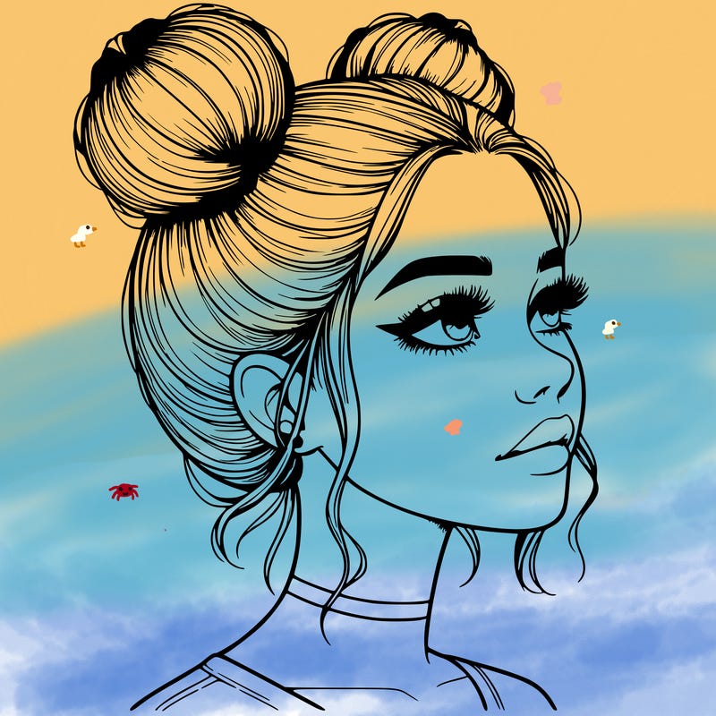 realistic girl with buns on the top of her head