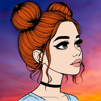 realistic girl with buns on the top of her head