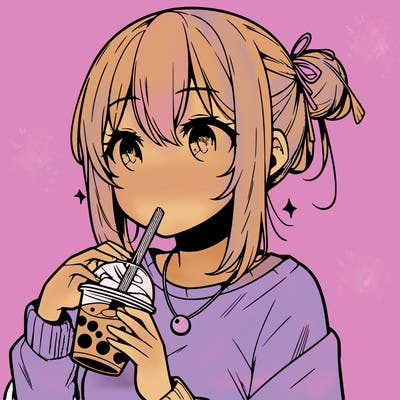 manga character drinking boba