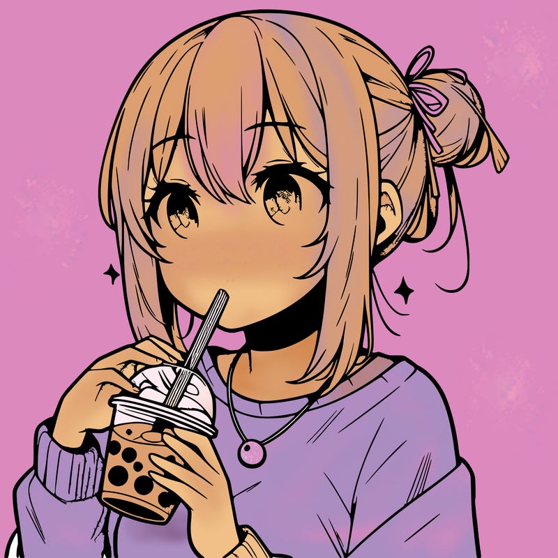 manga character drinking boba