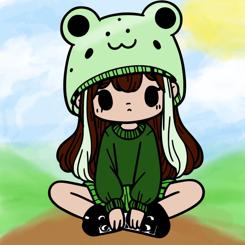 a girl wearing a frog hat and some frog socks