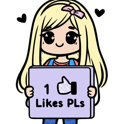 girl holding a sign saying 10 likes pls