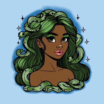 realistic girl with snakes as hair