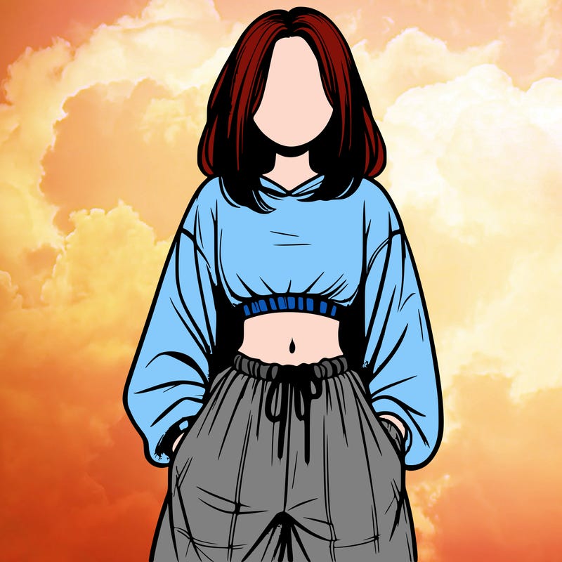 realistic girl faceless with baggy pants and a crop top