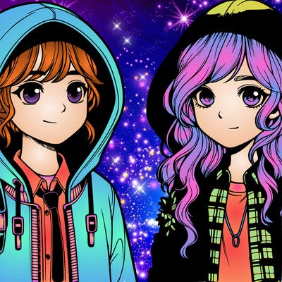 realistic girl with hoodie and jeans and her best friend