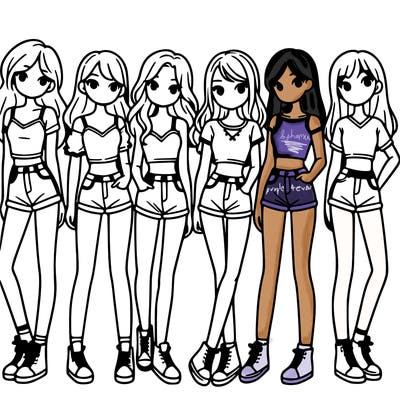 a group of girls wearing crop tops and shorts