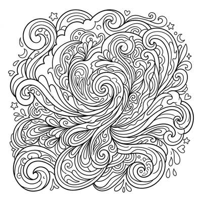 Embark on a mesmerizing coloring adventure with this unique Kawaii Psychedelic Gale design. Featuring intricate swirls, cute elements, and a powerful, abstract flow, it's perfect for all ages.