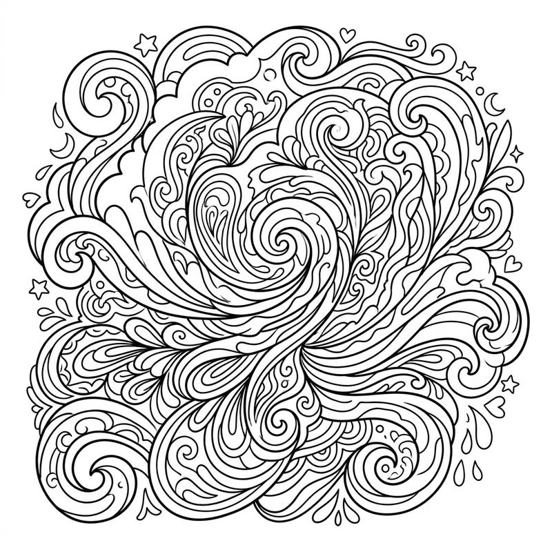 Embark on a mesmerizing coloring adventure with this unique Kawaii Psychedelic Gale design. Featuring intricate swirls, cute elements, and a powerful, abstract flow, it's perfect for all ages.