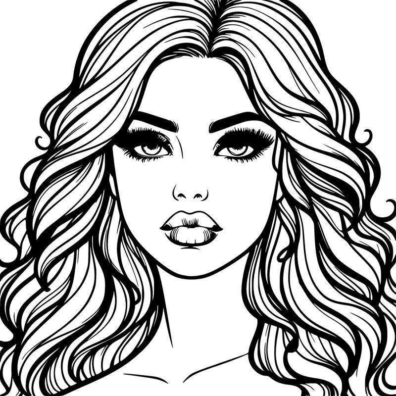 realistic girl with wavy hair and lips