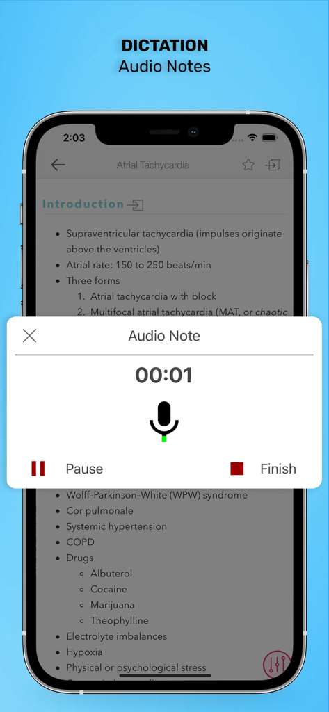 ECG Interpretation: Pkt Guide - Dictation feature for recording audio notes in the ECG Interpretation app