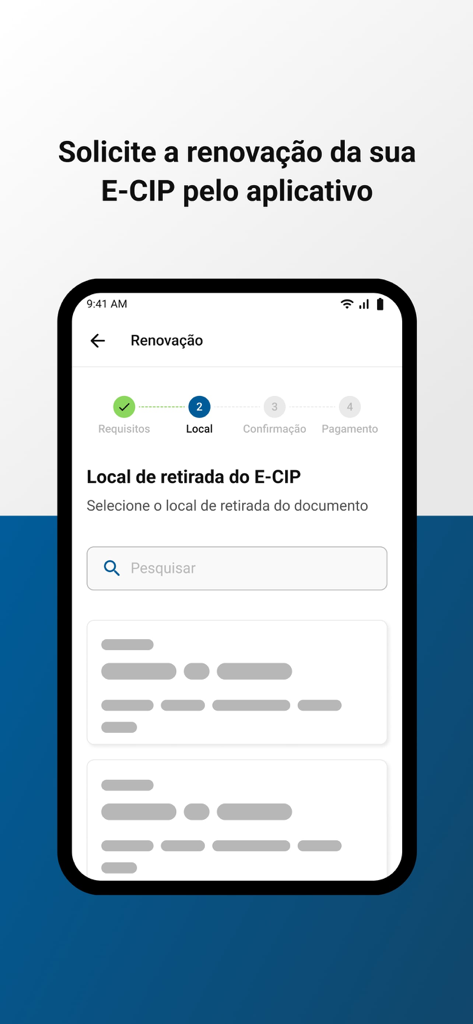 Carteira Digital de Enfermagem - デジタル看護師IDの更新画面、受け取り場所選択ステップを表示