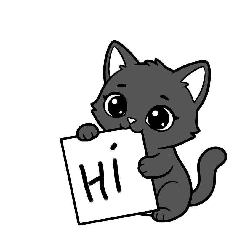 a small cat with a blank sheet of paper in its hand. the cat is sooooooo cute!