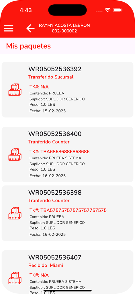 Interface do aplicativo Mundo Cargo mostrando uma lista de pacotes rastreados com atualizações de status e informações de entrega