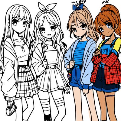 teen manga girls group of 4