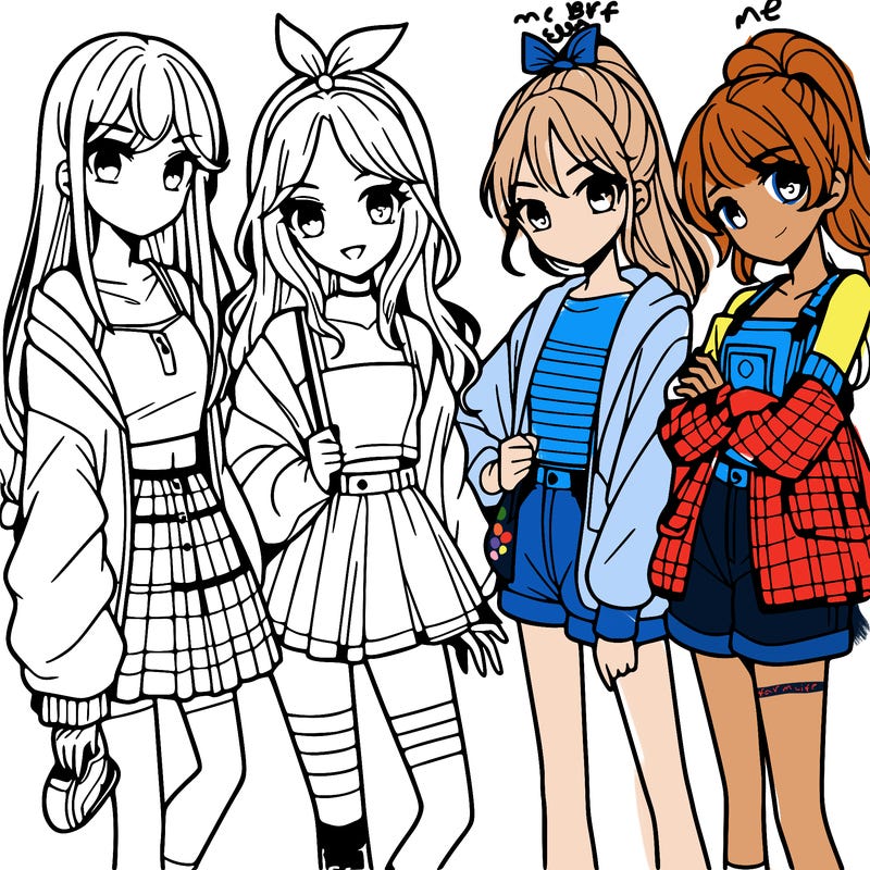 teen manga girls group of 4