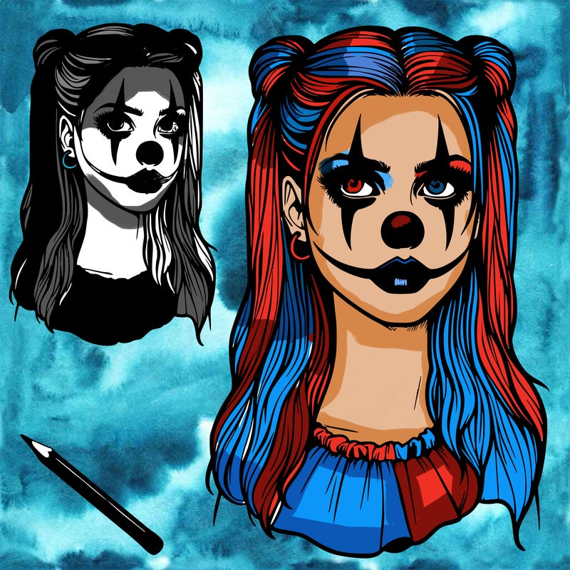 realistic girl with creepy clown makeup on