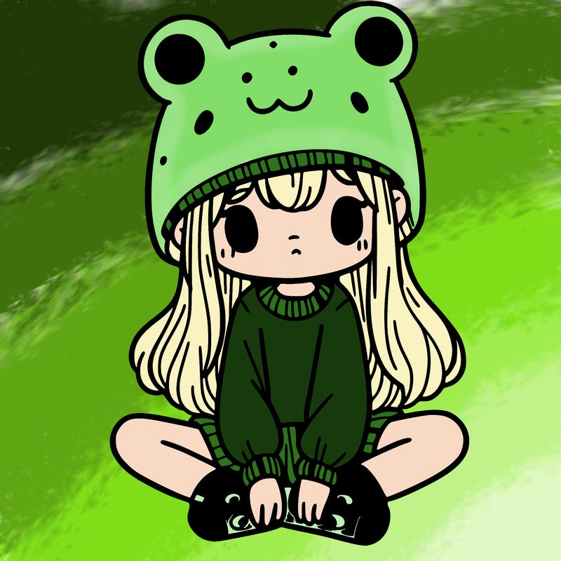 a girl wearing a frog hat and some frog socks