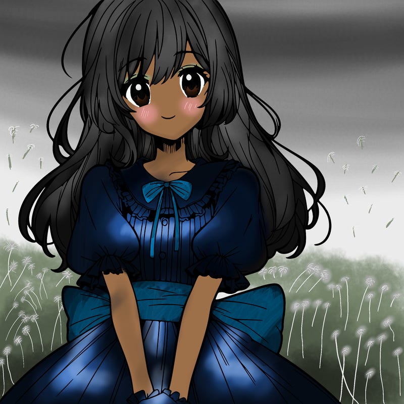 anime girl in a dress smiling