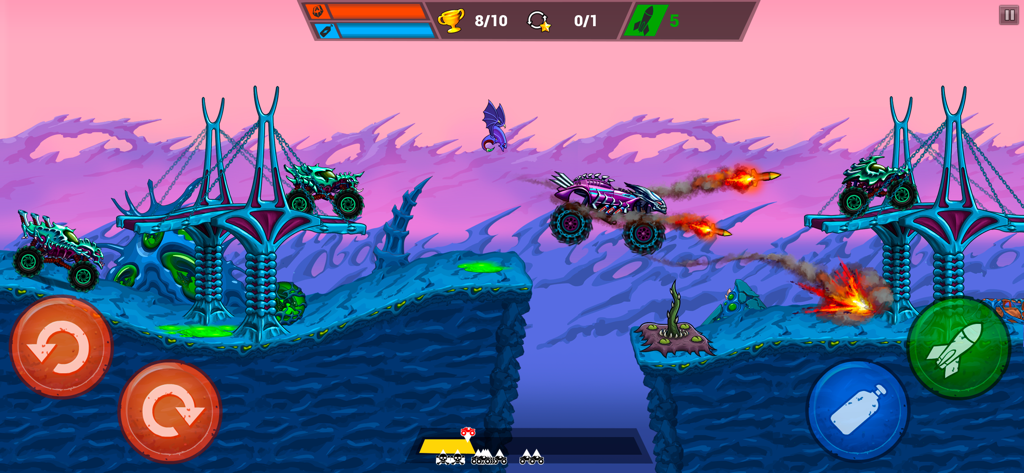 Mad Truck Challenge - Racing - Batalha de corrida de caminhões monstro 2D cheia de ação com foguetes e explosões em um mundo alienígena