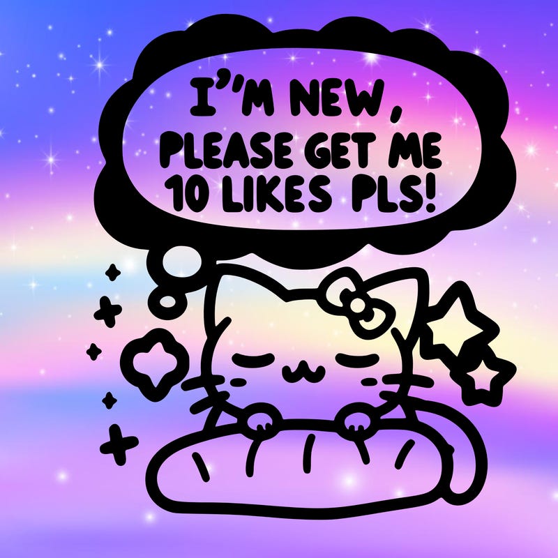 kitty taking a nap dream talking and saying "i'm new, please get me at least 10 likes pls!!"
