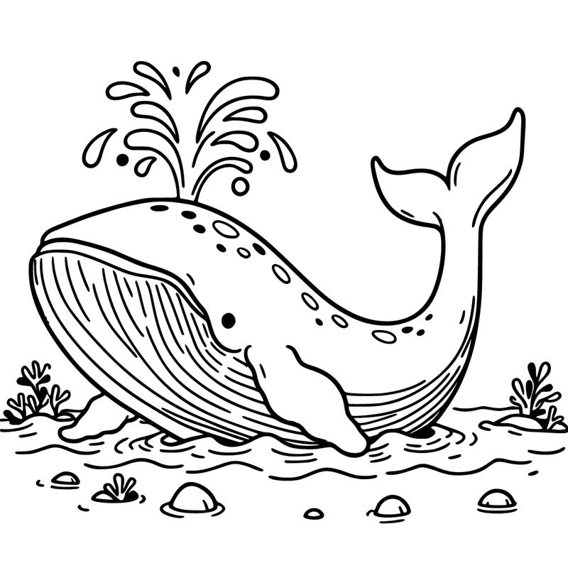 whale in its habitat throwing water with details