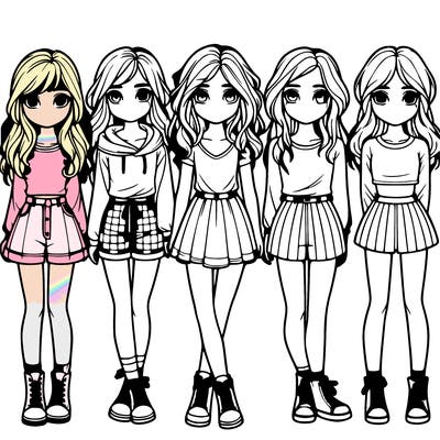 group of 6 realistic girls in a row