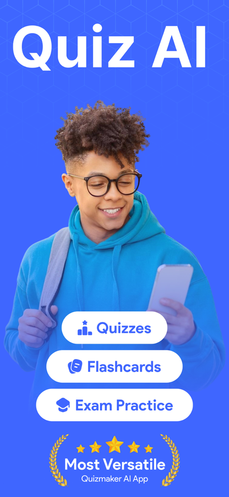 Quiz Maker and AI Flashcards - 학생이 퀴즈 플래시카드 및 시험 연습 기능을 보여주는 Quiz AI 앱을 사용하고 있는 모습