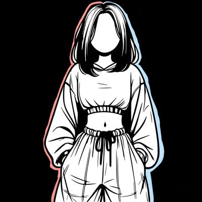 realistic girl faceless with baggy pants and a crop top