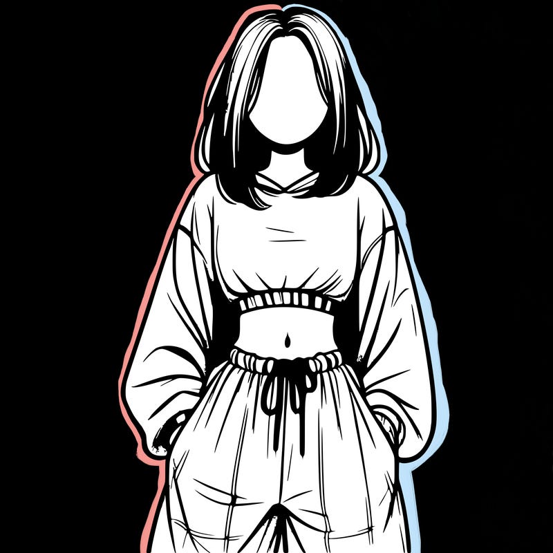 realistic girl faceless with baggy pants and a crop top