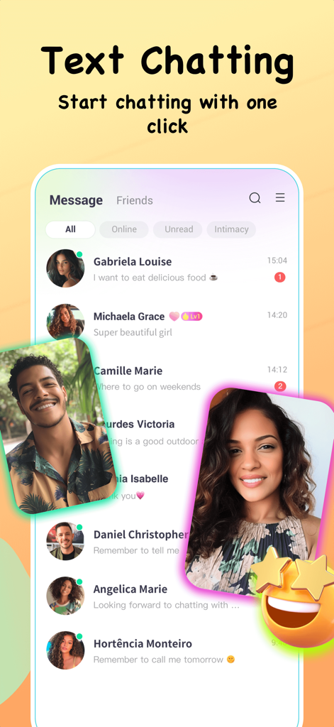 Lado-App-Oberfläche mit einer Liste von Text-Chat-Nachrichten und Nutzerprofilbildern.