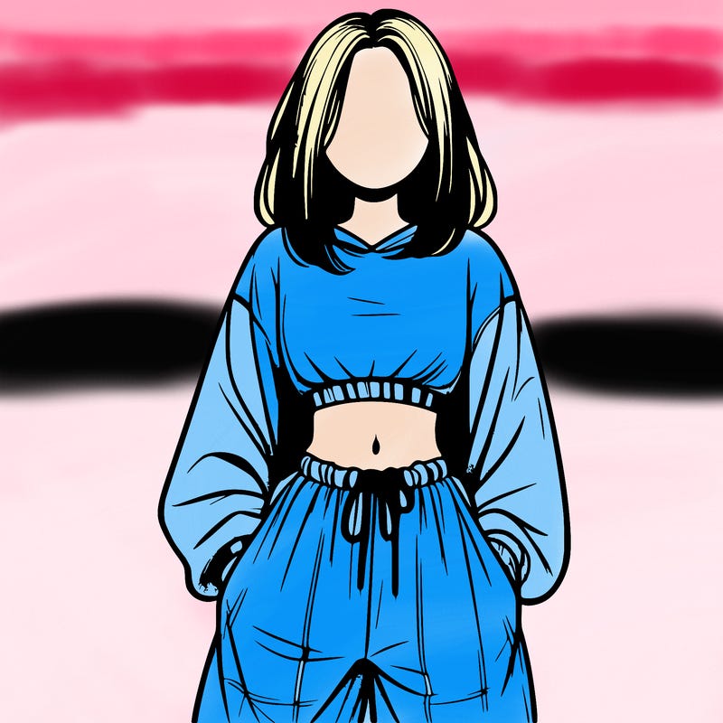 realistic girl faceless with baggy pants and a crop top