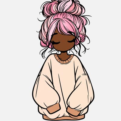 girl with baggy sweatshirt and messy bun