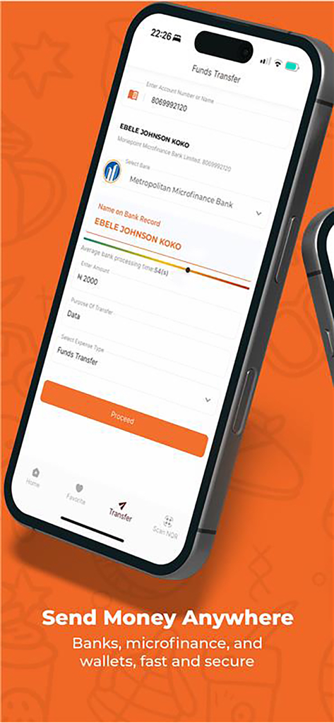 Remita - Interfaz de la aplicación Remita mostrando una pantalla de transferencia de fondos a un banco de microfinanzas nigeriano con la leyenda 'envía dinero a cualquier lugar'