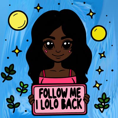 woman with a sign that says follow me i follow back