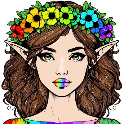 realistic female elf with flower crown