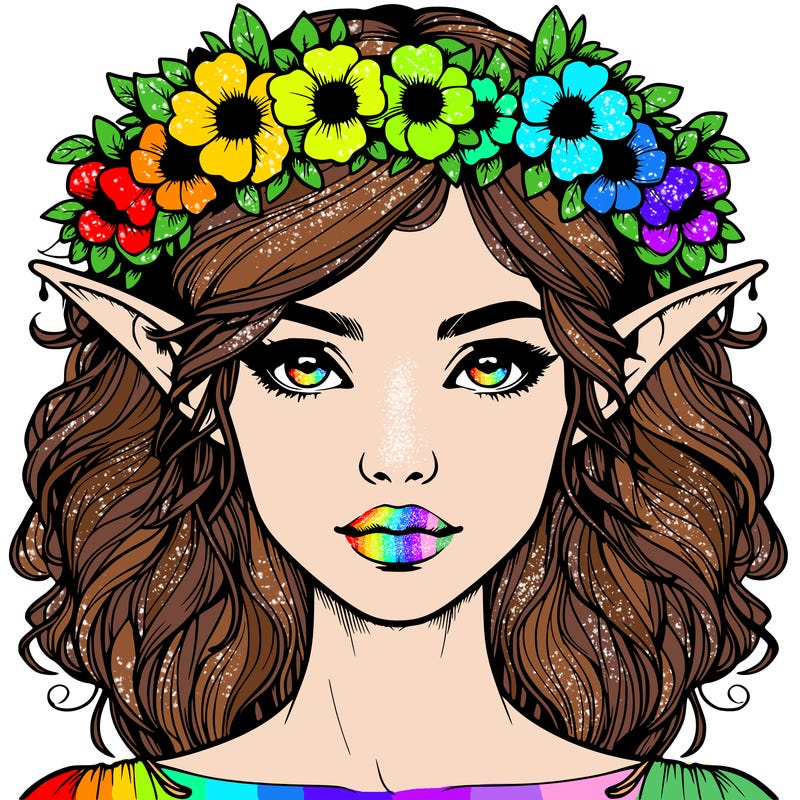 realistic female elf with flower crown