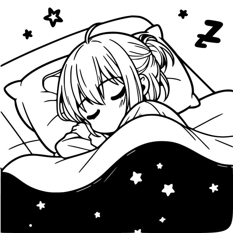anime girl asleep in bed