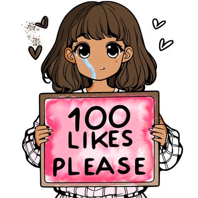 a girl holding a sign saying 100 likes please