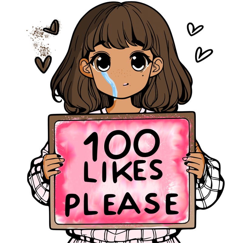 a girl holding a sign saying 100 likes please