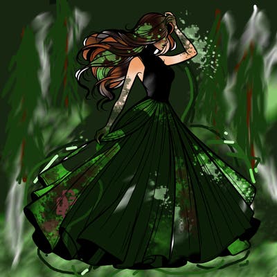 realistic woman with dress flowing in the wind